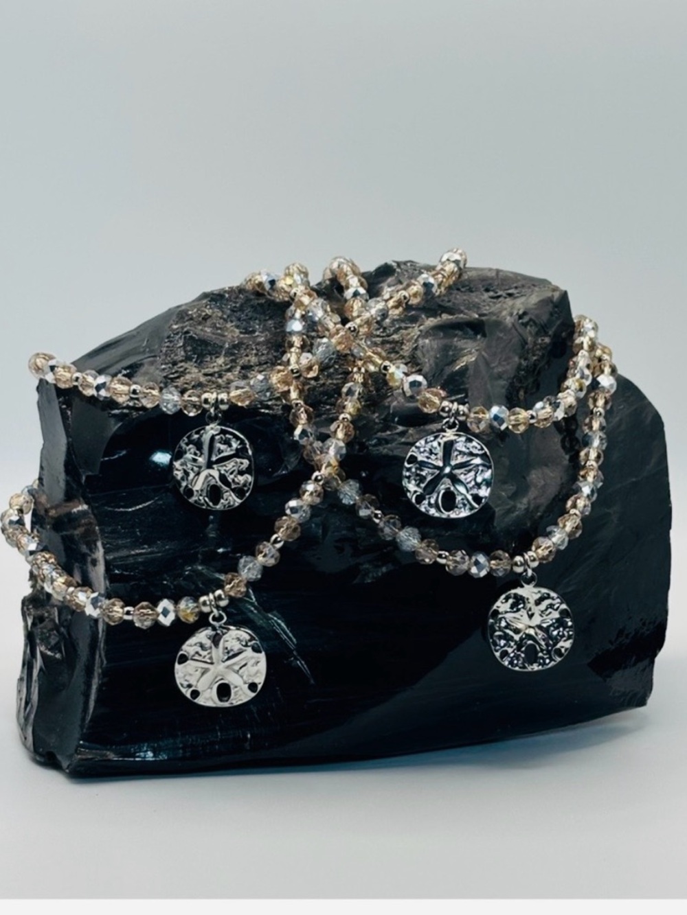 *ANKLET* Silver Sand Dollar with Champagne Glass Stretchy Anklet